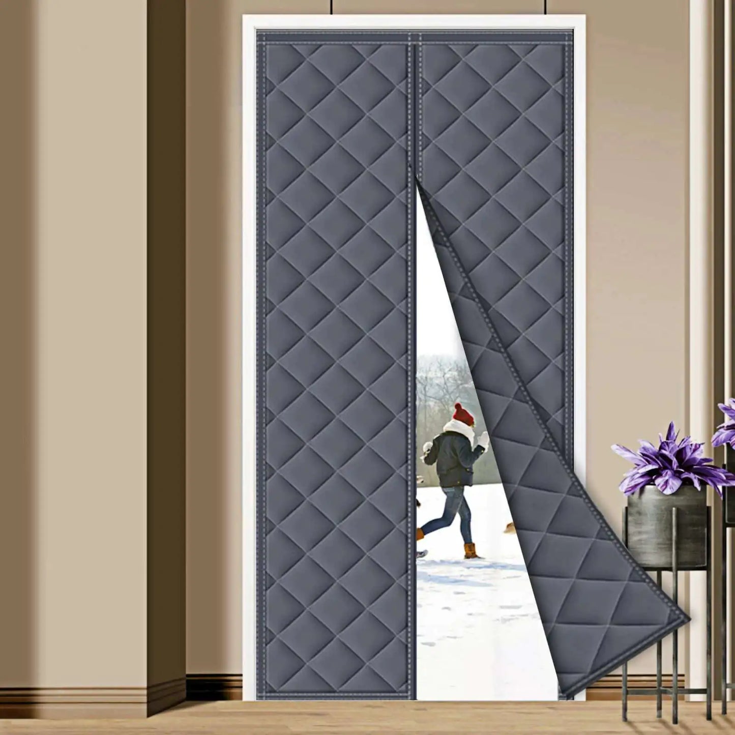 Winter magnetic thermal insulated door curtain